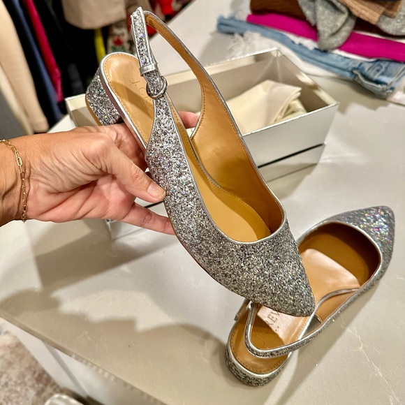 New JCrew Factory Silver Glitter sling backs size 8 - Picture 2 of 5